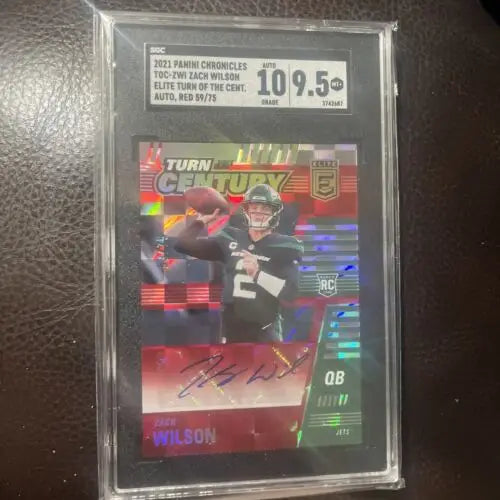 Graded Zach Wilson autographed football card from 2021 Panini Chronicles Century Red Auto