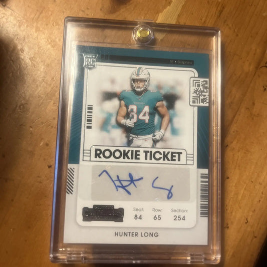 Hunter Long autographed rookie ticket card 2021 Contenders Hunter Long Dolphins RC