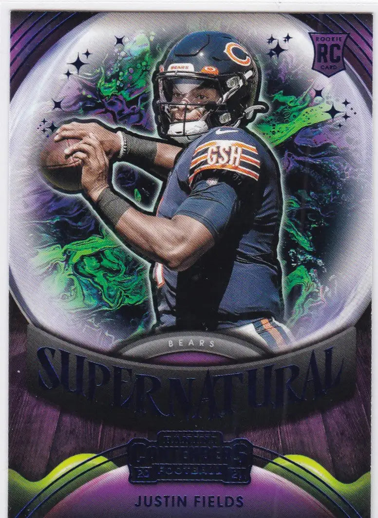 Justin Fields Purple Supernatural SP RC Bears football card for collectors and fans