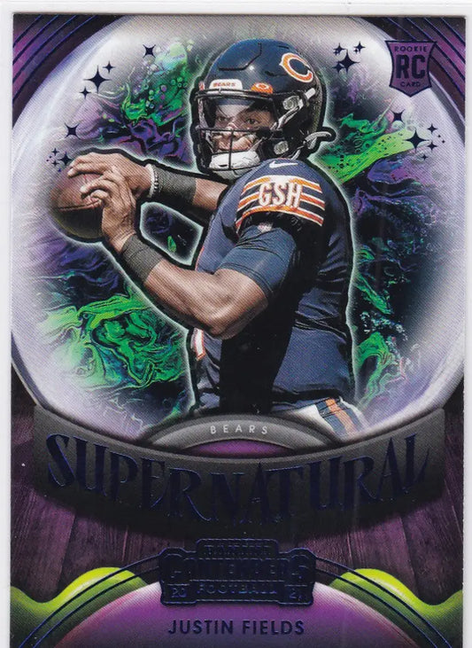 Justin Fields Purple Supernatural SP RC Bears football card for collectors and fans