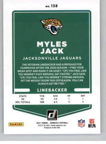 Myles Jack football card 2021 Donruss #138 with original gloss from Jaguars коллекция