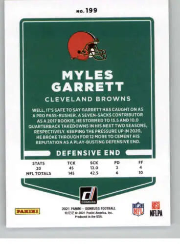 Myles Garrett 2021 Donruss #199 football card with original gloss, NM-MT Browns condition