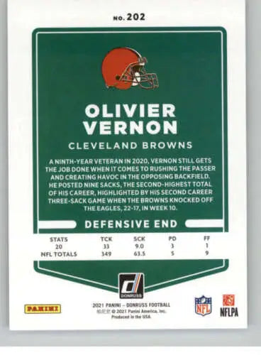 Olivier Vernon 2021 Donruss football card with original gloss, NM-MT condition