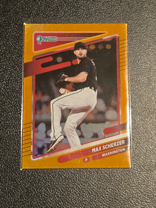 2021 Donruss Max Scherzer baseball card 206b Max Scherzer Holo Orange collectible