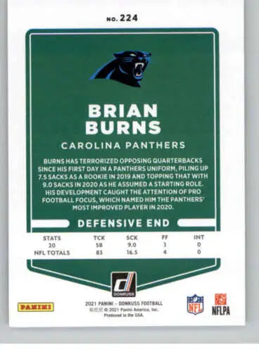 2021 Donruss #224 Brian Burns NM-MT Panthers football card with original gloss finish