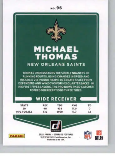 Michael Thomas football card 2021 Donruss #96 NM-MT with original gloss Simply Sandoval