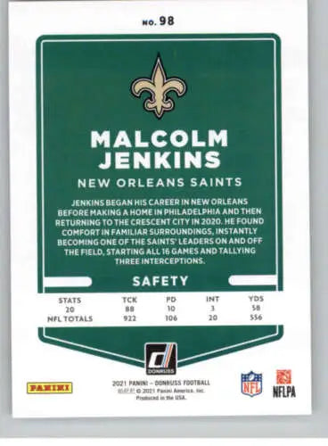 2021 Donruss #98 Malcolm Jenkins NM-MT Saints football card with original gloss finish