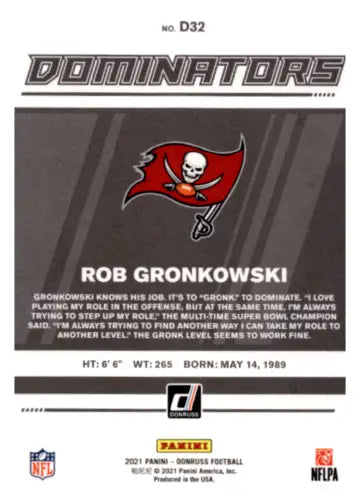 Rob Gronkowski 2021 Donruss Dominators football card with original gloss feature