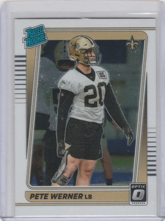 Football trading card of Pete Warner, New Orleans Saints, from Donruss Optic 2021