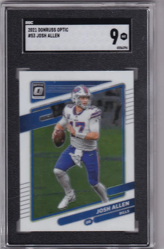 Graded Josh Allen SGC 9 football card from 2021 Donruss Optic, Buffalo Bills collectible
