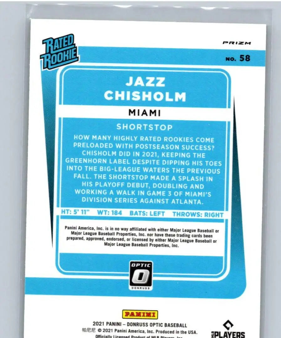 Jazz Chisholm Lime Green baseball card from 2021 Donruss Optic #58 collectible series
