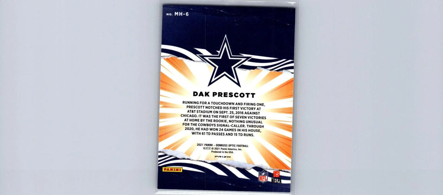 Dak Prescott football card from 2021 Donruss Optic My House trading cards collection