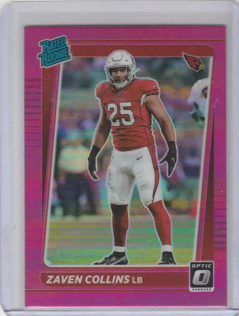 Football trading card of Zaven Collins in red jersey for Donruss Optic Pink