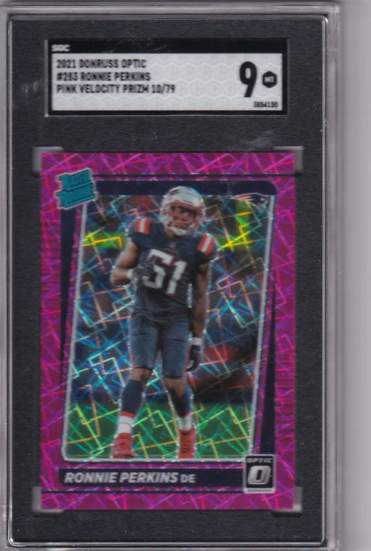 2021 Donruss Optic SGC 9 Ronnie Perkins Pink Velocity football card front view