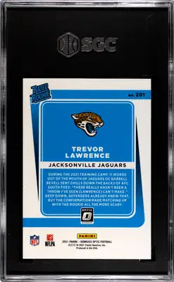 Graded Trevor Lawrence rookie football card from 2021 Donruss Optic Trevor Lawrence series