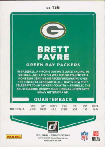 Brett Favre football card 2021 Donruss Press Proof Red NM-MT original gloss collectible