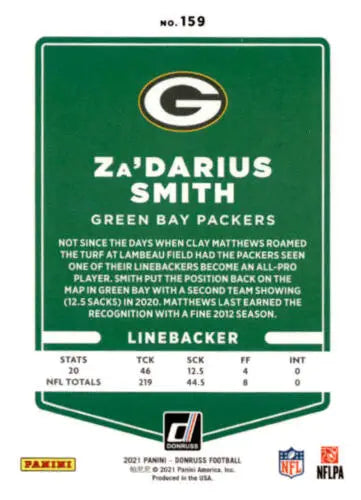 Za’Darius Smith 2021 Donruss Press Proof Red football card with original gloss finish