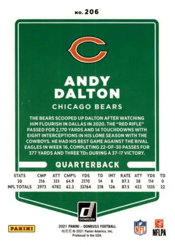 Andy Dalton Chicago Bears football card with original gloss from 2021 Donruss Press Proof Red