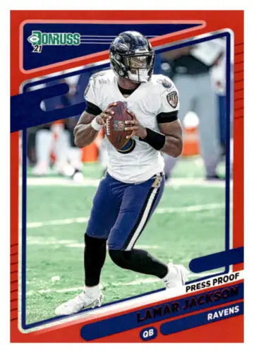 Lamar Jackson 2021 Donruss Press Proof Red #239 football card with original gloss finish
