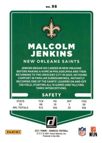 Malcolm Jenkins 2021 Donruss Press Proof Red football card with original gloss finish