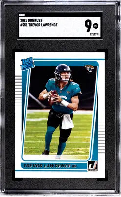 Graded 2021 Donruss Trevor Lawrence rookie football card with SGC 9 grade
