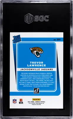 2021 Donruss Trevor Lawrence football card with Rated Rookie, graded SGC 9