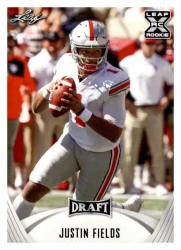 Justin Fields rookie football card from 2021 Leaf Draft XRC in near mint condition