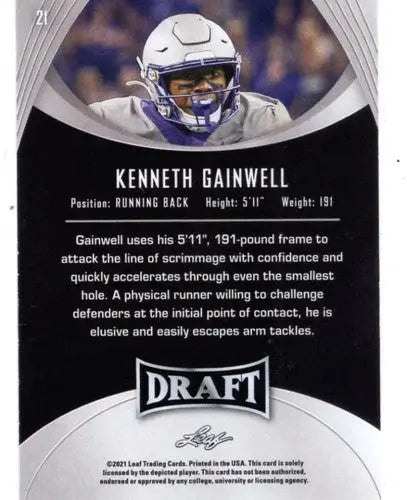 Kenneth Gainwell football card from 2021 Leaf Draft Gold with original gloss