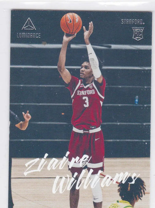 Basketball trading card of Ziaire Williams RC from Stanford Cardinals shooting ball