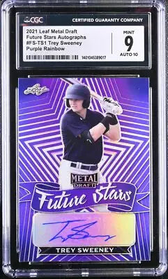 Graded Metal Draft Trey Sweeney baseball card with purple rainbow auto in product listing