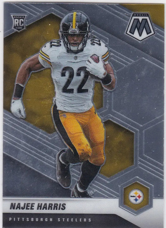 Football trading card of Najee Harris RC Pittsburgh Steelers featuring Najee Harris in Steelers uniform