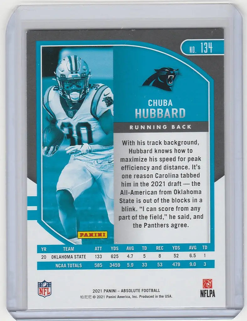 Football trading card of Chuba Hubbard from the Carolina Panthers in Panini Absolute