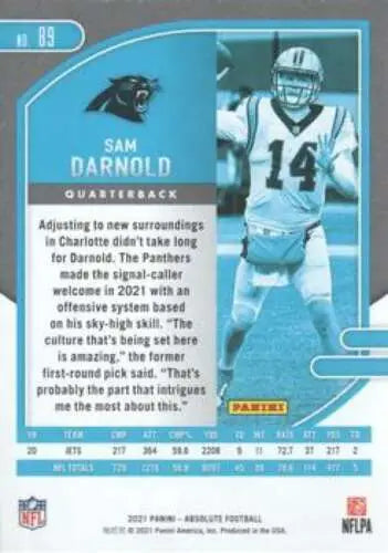 Sam Darnold football card from 2021 Panini Absolute in Near Mint condition