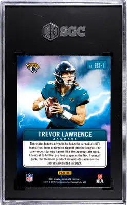 Graded Panini Absolute Trevor Lawrence rookie football card displayed in 2021 Panini Absolute product