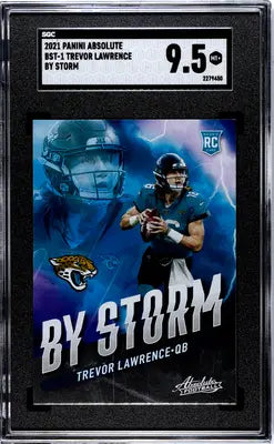Alt text for 2021 Panini Absolute Trevor Lawrence By Storm football card with SGC 9.5