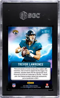 Graded Panini Absolute Trevor Lawrence football trading card displayed in 2021 Panini Absolute series