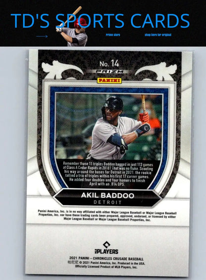 Akil Baddoo baseball card from 2021 Panini Chronicles Baddoo Crusade Building Blocks