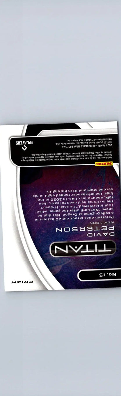 David Peterson Titan sports card from 2021 Panini Chronicles Peterson Titan Building Blocks