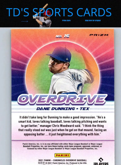 Dane Dunning baseball card from 2021 Panini Chronicles Overdrive Building Blocks series