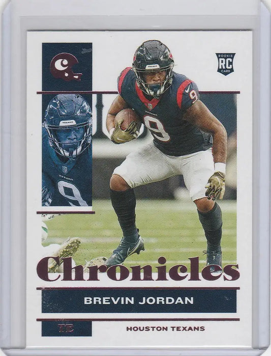 Football trading card of Brevin Jordan from Panini Chronicles, showcasing Houston Texans action