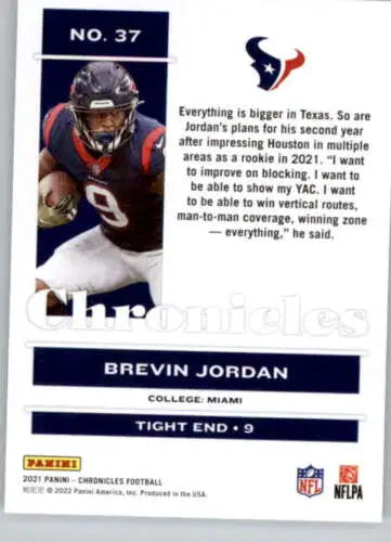Brevon Jordan football card from 2021 Panini Chronicles with original gloss finish