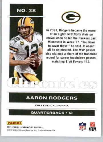 Aaron Rodgers 2021 Panini Chronicles #38 football card with original gloss finish