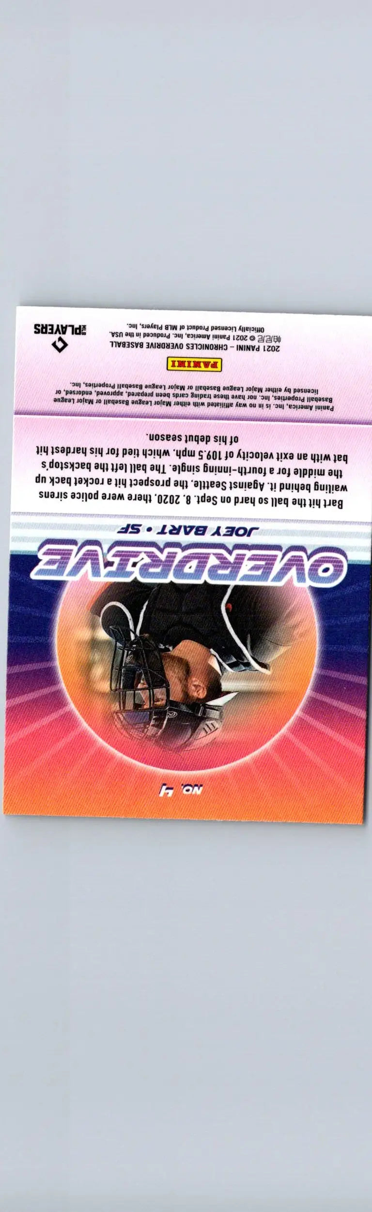 Joey Bart baseball card from 2021 Panini Chronicles Bart Overdrive Holo series