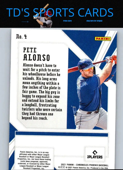 Pete Alonso baseball card 2021 Panini Chronicles Pete Alonso Phoenix Hyper #/299