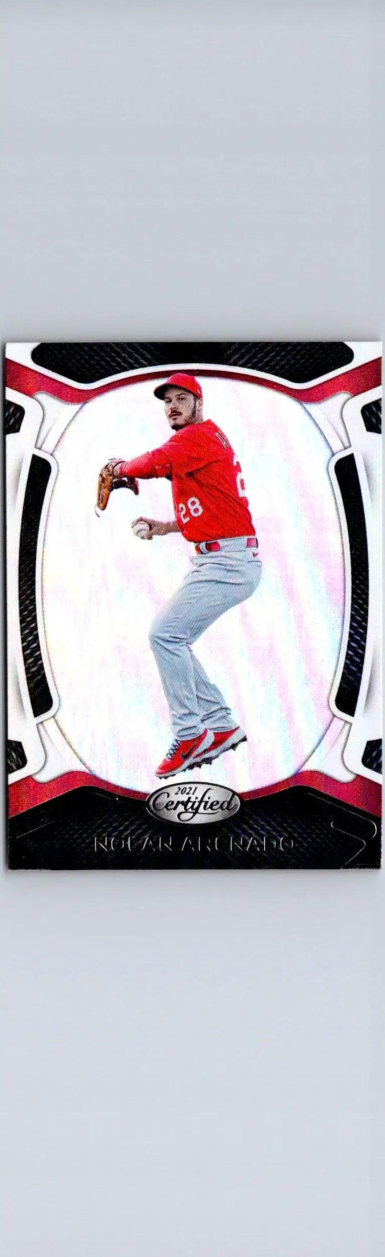 Baseball card featuring Nolan Arenado throwing, 2021 Panini Chronicles Arenado Certified