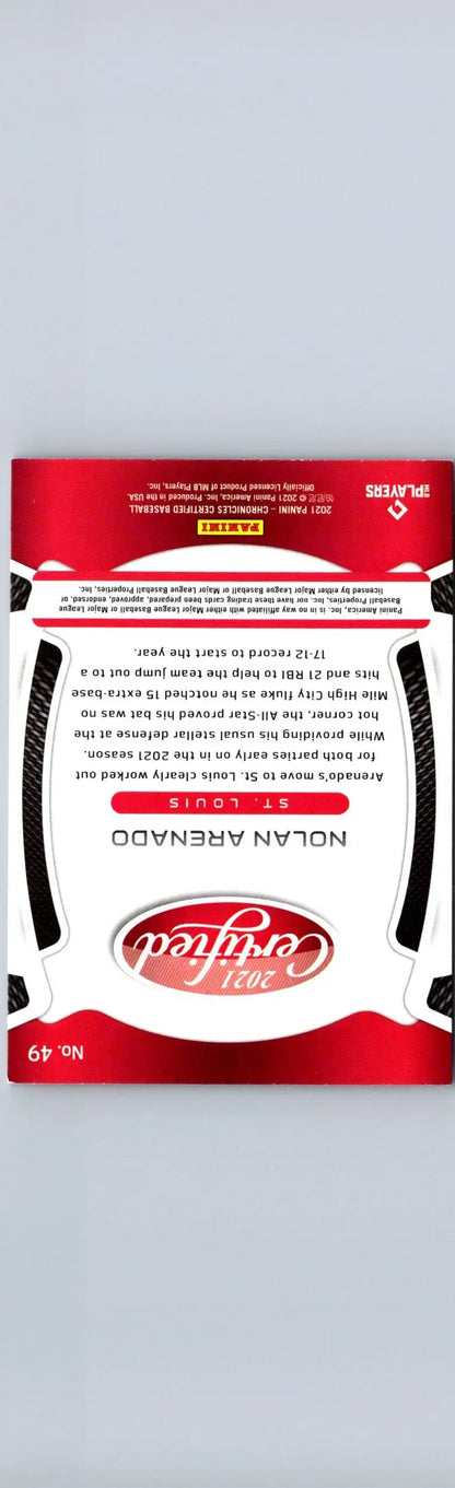 Nolan Arenado baseball card from 2021 Panini Chronicles Nolan Arenado Certified series