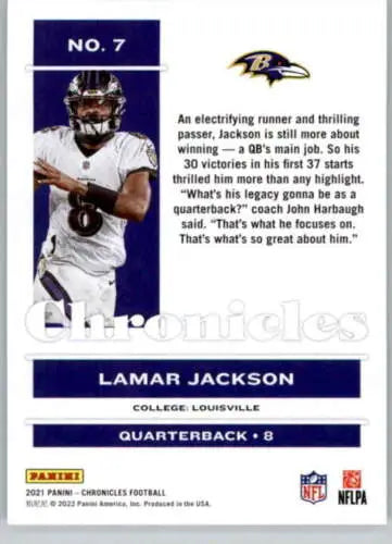 Lamar Jackson football card from 2021 Panini Chronicles with original gloss finish