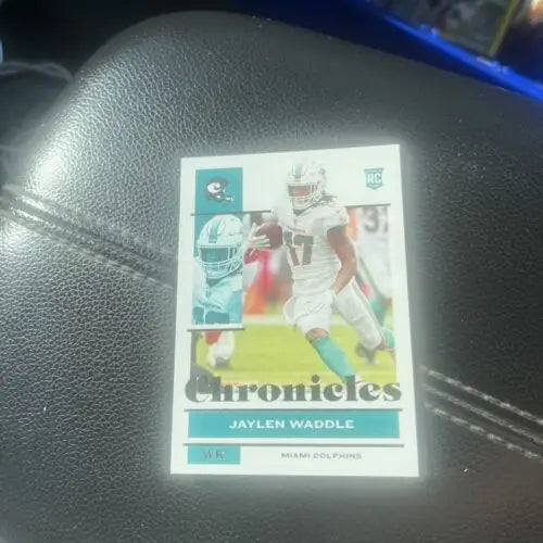 Jaylen Waddle rookie card from 2021 Panini Chronicles featuring Miami Dolphins star