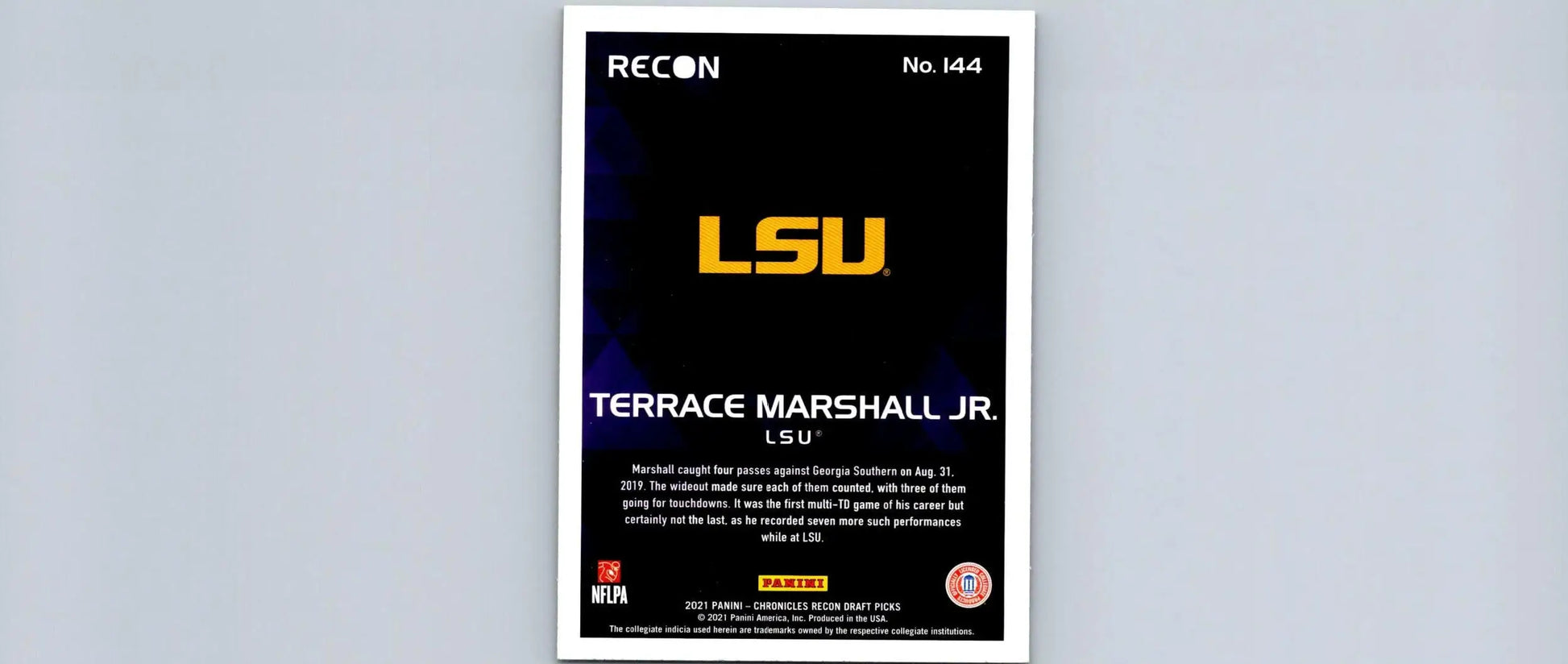 Football trading card featuring LSU’s Terrace Marshall Jr. from Panini Chronicles Draft Picks