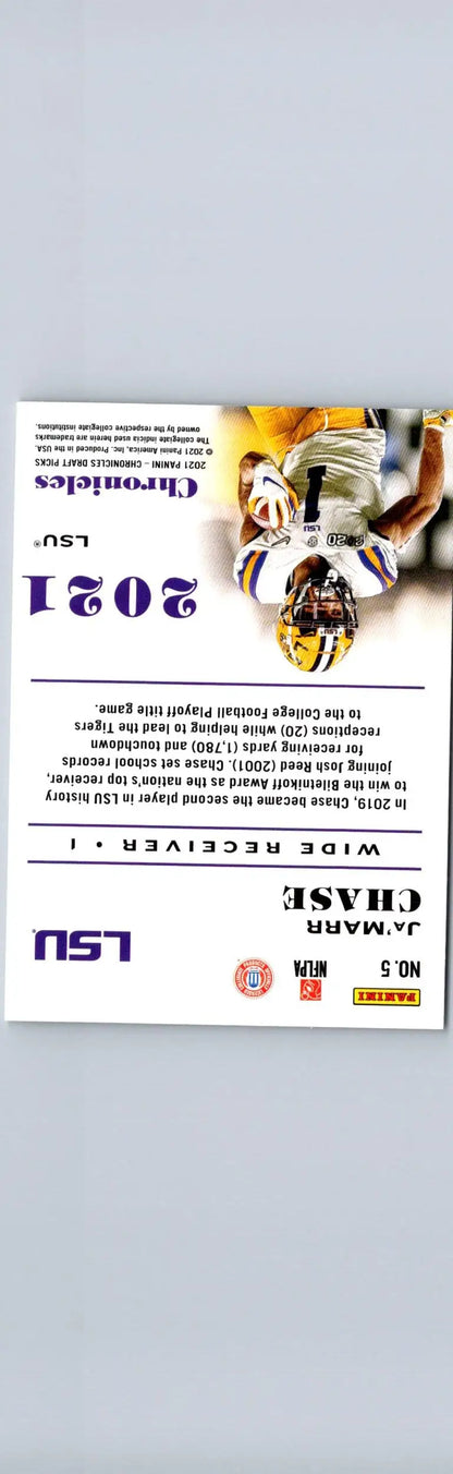 Football trading card featuring LSU player Ja’Marr Chase from Panini Chronicles Draft Picks